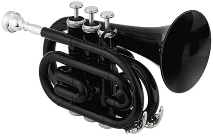 Mini-Taschentrompete Bb Messing Blasinstrument Handschuh Tragetasche Professionelles Musikinstrument Trompete(Black)