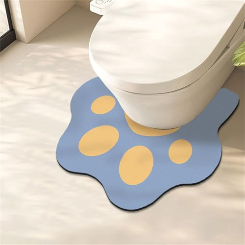 Highdi Tappetino a U per WC, Forma Zampa Gatto Tappetini Bagno WC Diatomite Assorbente Asciugatura Rapida Tappeto WC Bagno Antiscivolo Tappeto Bagno per WC Tappeti Bagno WC (Blu)