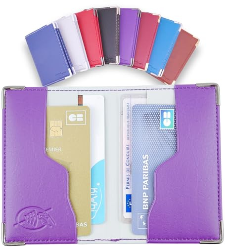 Ugozen Kartenetui RFID Blocker Checkkartenetui Klein Kreditkartenetui Für Herren & Damen – 4 Kartensteckplatz Kartenetui Blocker Mit Schutz Für Bankkarten, Kreditkarten Hülle Metall-Ecken (Violett)