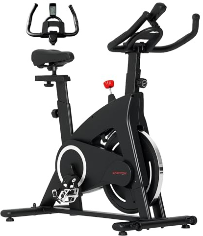SPORTNOW Vélo d'Appartement Magnétique, Vélo d'Exercice d'Intérieur Stationnaire Silencieux, Résistance, Selle et Poignée Réglables avec Capteur de Fréquence Cardiaque, Écran LCD, pour Maison