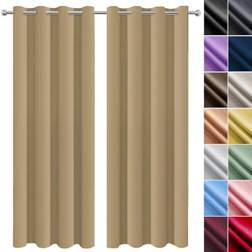 NINGBAI Verdunklungsvorhänge mit Öse 270 x 220 cm Gardine Schlafzimmer Ösen Thermo Gardinen Lärmschutzvorhang für Jedes Fenster, Khaki