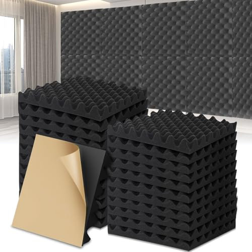 Yunlaishaocer 24 Stück Schalldämmung Akustikschaumstoff Selbstklebend,30x30x2,5cm Keil Eierkiste akustikpaneele schaumstoff,Schalldämmung Wand tür Decken für Studio Büro Tonstudio Podcasts
