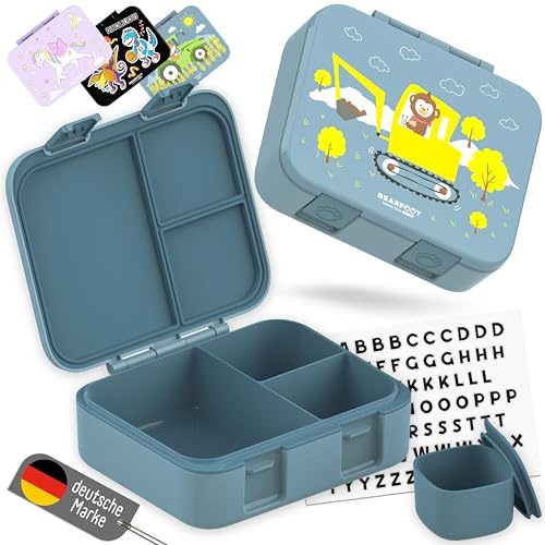 BEARFOOT Bento Box COMPACT | BPA-fri barnmatlåda för skola och dagis | läckagesäker matlåda för flickor och pojkar | Praktisk, lätt och kompakt (grävmaskinsblå, 1 000 ml)