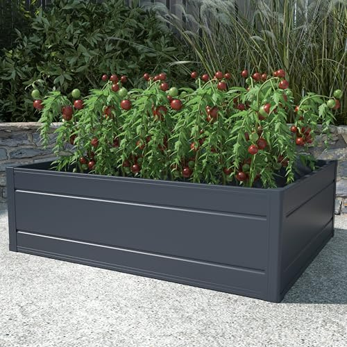 Garden Gear Dark Grey Raised Garden Bed – Heavy-Duty Planter, Weatherproof & Easy-to-Assemble Planter with Open-Bottom Drainage for Patios & Small Gardens (Large 100x80cm)