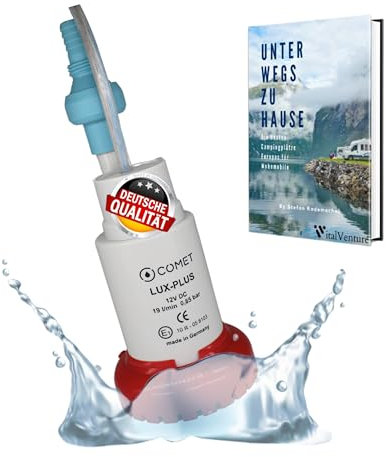 Carbest LuxPlus Pompe à eau 12 V - Avec clapet anti-retour et filtre - e-book de camping - 19 l/m - 0,85 bar - Blanc rouge - Plastique - Mini pompe de transfert