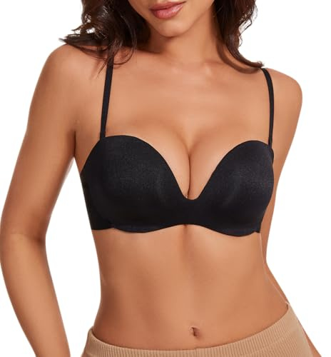 Sujetador de espalda baja para mujer, escote profundo, escote balconette, sujetador sin espalda con tirantes versátiles