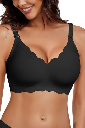 HORISUN Bra for Women, Non Wired Seamless Wireless Push Up Bras Comfortable Support Lift Full Coverage Bralettes Everyday Plus Size Bras Black XL