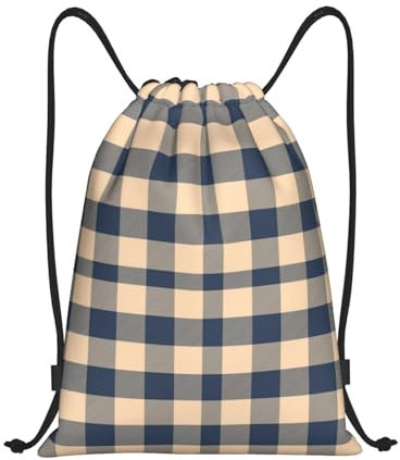 Tunnelzug Gymsack Khakifarbener Karo-Gitterdruck Turnbeutel wasserdichte Gymnastikbeutel Unisex Turnbeutel Für Damen & Herren, Für Yoga, Schule, Strandurlaub, 36x42cm
