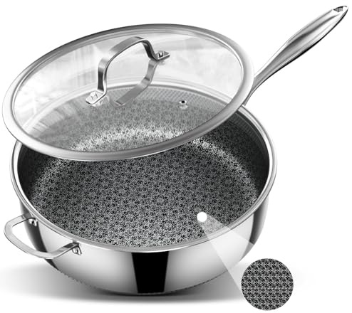 KURRUNGIE 5 Qt Sauté Pan with Lid, 10-inch 5 Ply Stainless Steel Sauce Pan with Lid, Non Stick Frying Pans, Cooking Pot Deep Frying Pan Non-Toxic, For Induction, Oven, Dishwasher Safe