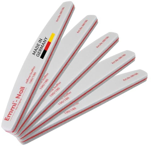 Emmi Nail Bufferfeile 100/180 – 5er Pack Nagelfeilen mit flexiblem Kern – Trapezform für präzises Feilen – zur Vor- & Nachbearbeitung von Gelnägeln – Profi-Feile für Nagelstudio & Zuhause