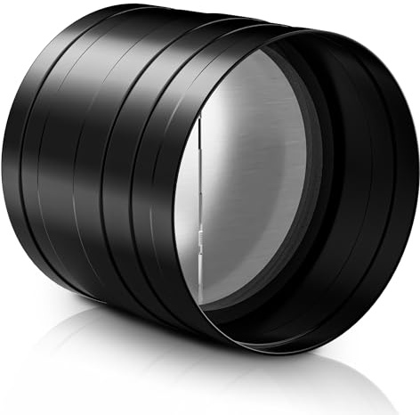 HG Power 100 mm / 4 Inch Ducting Pipe Connector with Backdraft Damper Flap, One-Way Airflow Ducting with Backdraught Shutter, Rubber Gasket, Black Galvanized Steel