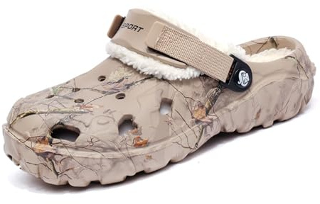 ELIOGN Sabots d’Hiver pour Homme en EVA – Chauds et Confortables, avec Doublure Polaire Amovible, Étanches, Antidérapants, Faciles à Enfiler avec Bride Ajustable khaki-42