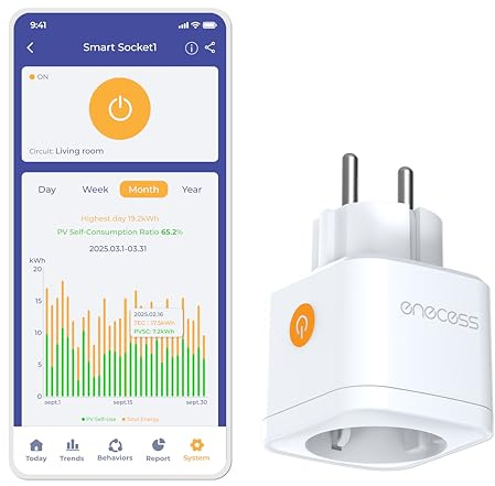 WLAN-Smart-Steckdose, nutzt PV-Überschuss zuerst (mit ecoMain), schaltet Standby aus, Echtzeit-Monitoring, App-Steuerung, energiesparend, einfache Einrichtung, Statistik, 16A, 2,4GHz, 1er-Pack
