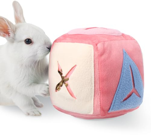 ADLABLD Large Rabbit Foraging Toy with Bell, Feeding Ball Toy with Bell for Bunny, Snuffle Ball Treat Dispenser, Washable Puzzle Feed Game Rabbit Toys for Bunnies Boredom