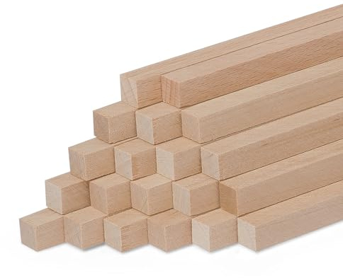 Woodsellers 20er‑Set Holzstäbe – Massivholz gehobelt 10x10x250 mm (technisch getrocknet 10‑12 %) – verleimfertige Holzleisten für Möbelbau, Innenausbau & DIY‑Projekte (Buche gehobelt)
