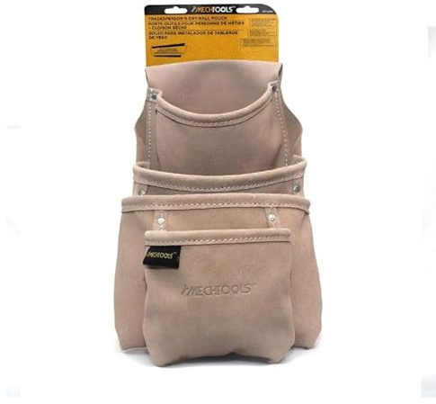 Mechtools Suede Tool Pouch Electrician Tool Pouch 4 Pocket Leather Drywall Pouch Durable Carpenter 's Nail Pouch for Contractors, Builders and Home-Owners