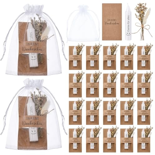 Tenare 20 Sets Danke für Alles Geschenk mit Kerzen und Trockenblumen | Organzabeutel und Karten, Ein Kleines Dankeschön, Abschiedsgeschenk für Kollegen Lehrer Freunde, Abschied Abschluss Team