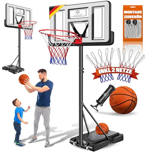 KESSER® Basketballkorb Set höhenverstellbar Mobiler Basketballständer mit Rollen, Backboard, Basketball, Pumpe & 2 Netzen - Indoor & Outdoor Basketballanlage für Kinder & Erwachsene