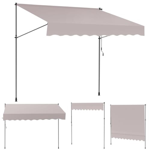 Monucep Klemmmarkise 300 cm Breit, Markise Ohne Bohren mit Handkurbel,Klemmmarkise Balkon UV-beständig,Balkon Sonnenschutz und Wasserdicht,Balkonmarkisen zum Klemmen Beige