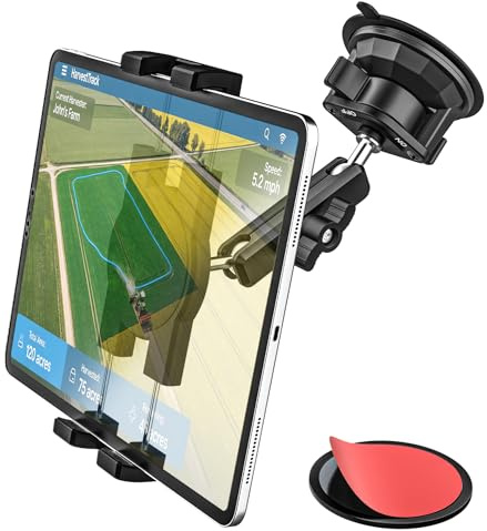 Soporte Tablet Tractor Ventosa - Montaje en Parabrisas Salpicadero Ventana | Soporte Metálico Coche Excavadora Bulldozer para Tablets, Móviles, iPad y Galaxy Tab - Brazo Flexible de Aluminio