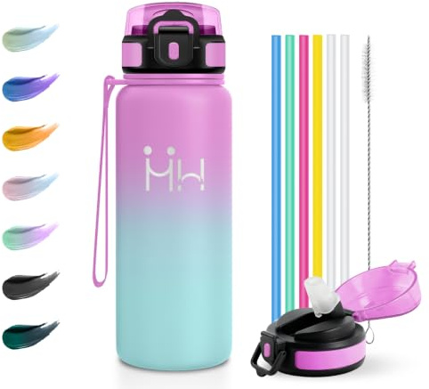 JAPORIA Botella Agua Acero Inoxidable 750ml, Botella Térmica con Pajita, Sin BPA, Doble Pared Aislante, Cantimplora Para Frío y Calor, Para Gimnasio, Escuela y Senderismo