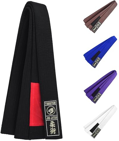 TWISTER FIGHT WEAR Jiu Jitsu BJJ Belt 1.5” Wide for Men Women Adults | Premium Cotton with Woven Patch | 8 Row Stitching | (BLACK, A3)
