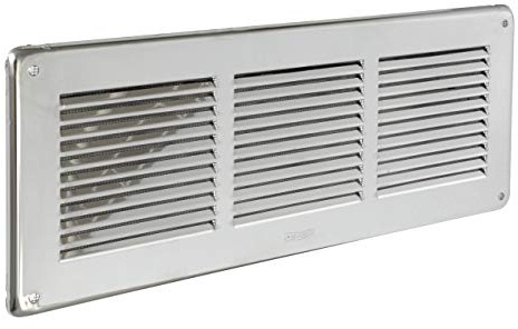 La Ventilazione GIN30R Griglia di Ventilazione Inox430 Rettangolare da Sovrapporre con rete antinsetti, dimensioni 340x140 mm