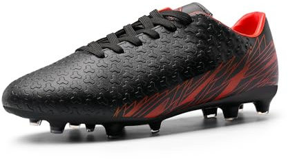 DREAM PAIRS Men&Women Mega-1 Firm Ground Soccer Cleats Shoes, Black Red, Size 6.5
