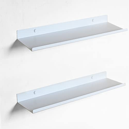 MILUKA Set di 2 Mensole da Muro design Moderno 35 x 10 cm Bianche | Mensola Sospese in Acciaio | Ripiani Compatte Salvaspazio per | Per Spezie, Profumi e Decorazioni