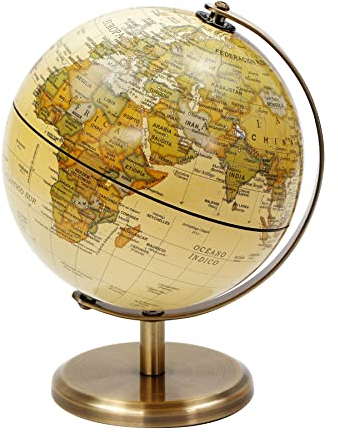 Exerz Globo Terráqueo Antiguo 14cm con Mapa en Español, Base de Metal, Decoración Educativa para Escritorio