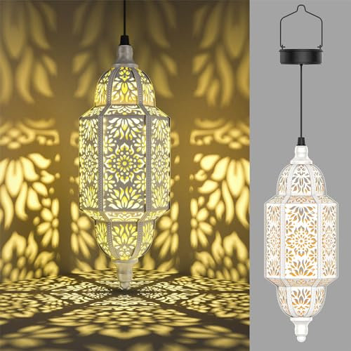 Twinkya Hanging Solar Lights for Outdoor Gardens Waterproof Metal Lanterns for Patio, Pathway, Yard, Porch, Backyard (White, 1 Pack)
