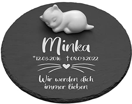 Grabstein Katze Schiefer Gravur personalisiert Name Gedenktext Schnurrhaare | Gedenkstein für Katzen, Tiergrabstein, Erinnerung, Andenken an Haustier, Grabschmuck