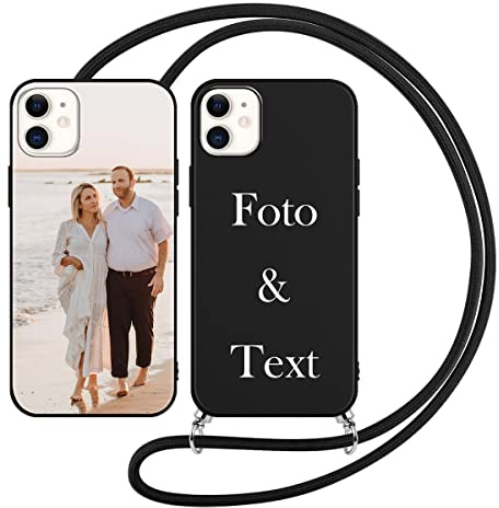 Yoedge Handykette Personalisierte Handyhülle für Apple iPhone 11 Hülle mit Band Kordel 6,1,Selbst Gestalten/personalisiert mit Foto Bild Text Individuelle Schutzhülle Schwarz Cover für iPhone 11 Case