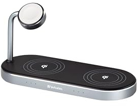 Verbatim 3-in-1 Qi MFi Dual Wireless Charger WCS-03, für iPhone, Apple Watch & Qi-fähige Geräte, Handy Ständer mit induktiver Ladestation, kabelloses Ladegerät für Apple, Samsung und mehr