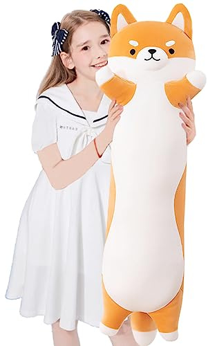 Aiuidun Long Shiba Inu en Peluche Chien Corgi géant Coussin en Peluche Doux Long Chien en Peluche Jouet Câlin Coussin Cadeaux pour Filles garçons (110cm/43.3inch, Yellow)