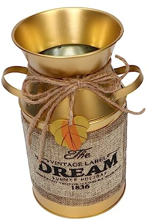 WOFASHPURET 1pc Golden Iron Milk Pot Shape Flower Vase Creative Desktop Decor Unique Letter Printing Chic Planter for Home and Kitchen Decoration