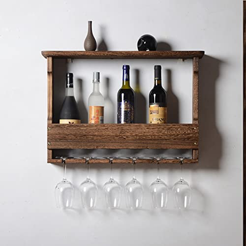 StejaR Weinregal aus Holz, wandmontierter Weinflaschenhalter, hängendes Sektkelch-Glas-Lagerregal, 60 cm, Massivholz-Weinschrank für Küche, Bar, Restaurant Comfortable Anniversary
