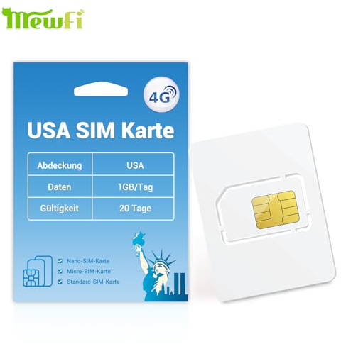 USA SIM Karte 20 Tage 1GB/Tag, unbegrenzte Geschwindigkeit, Aufbrauchen und Trennen, Aktivierung erforderlich, nur Daten 3-in-1 SIM-Karte, 4G LTE Internetzugang