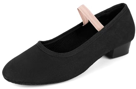 Asyusyu Canvas Character Shoes Cuban Heel Dance Shoes for Women Girl-6 UK Black