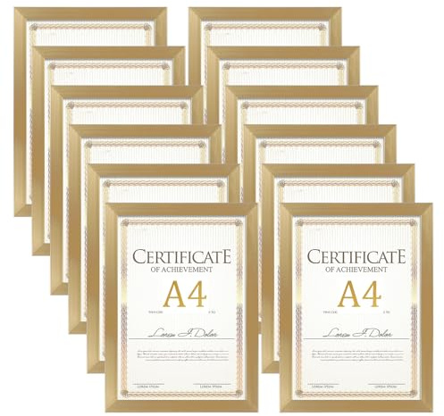 EXYGLO 12 Pack Gold A4 Picture Frame Set, Versatile A4 Photo Frames | Ideal for Wall or Desk Display of Prints in Home and Office