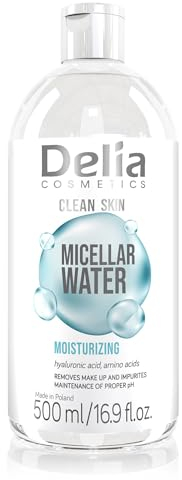 Delia Cosmetics – Clean Skin – Acqua Micellare Idratante per il Viso – Rimozione Quotidiana del Trucco – Rimuove Efficacemente Trucco e Impurità – Acido Ialuronico, Aminoacidi – 500ml