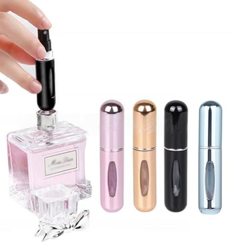 NJCXOLA 4 Stück 5ml Parfümzerstäuber, Nachfüllbarer Parfüm Abfüller Taschenvernebler, Portable Mini Parfüm-Sprühflasche, Parfümzerstäuber mit Sichtfenster Gut für Spaziergänge, Reisen und Ausgehen