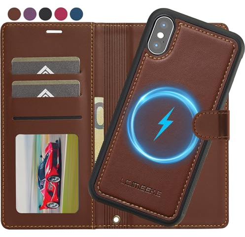 Ailicici für iPhone X/Xs Hülle, [Abnehmbar] 2-IN-1 Abnehmbare Magnetische Hülle, Kabelloses Laden, Kartenfach Leder Case, Handyhülle RFID Klapphülle, Schutzhülle für iPhone XS/für iPhone X