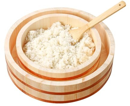 Wooden Sushi Rice Bowl with Copper Band Japanese Hangiri Sushi Oke Sushi Rice Mixing Tub for Sushi Restaurant Kitchen,27x8cm