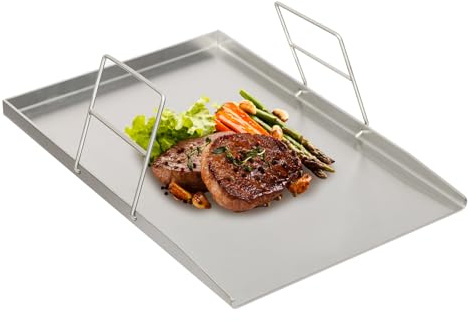 Grillplatta, rostfritt stål plancha grill, teppanyaki-platta med 2 handtag, 4 mm tjock Plancha gasgrillplatta för BBQ gasgrill och kolgrill (49 x 32,5 cm)