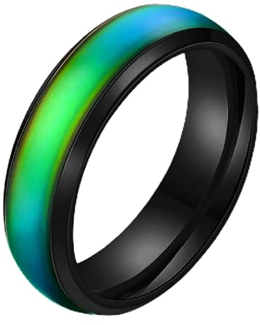 Oneress Heat Sensitive Rainbow Mood Ring, 6mm Stainless Steel Wedding Band, Simple Classic Gift for Women, Best Friend Jewelry Y1854 Black 9
