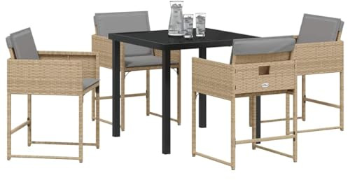 vidaXL Garten Essgruppe 5 pcs Beige Poly-Rattan, Essgruppe für Garten und Terrasse, modernes Möbel, robuster Polyrattan Lounge-Satz, Stahl