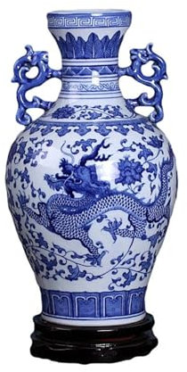 WEYFH Pot en céramique Vases pour la décoration Vases en Porcelaine Porcelaine Bleue et Blanche Céramique Motif Dragon Peint à la Main Amphore Bouteille Salon Décoration Florale Sculpture Décoration