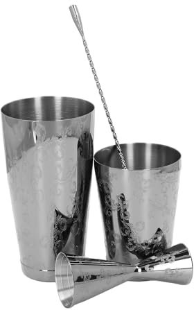 aqxreight Boston Cocktail Shaker Set 304 Rostfritt Stål Vintage Print Bar Tool med Sil för Blandning Av Martinier och Cocktails (B)