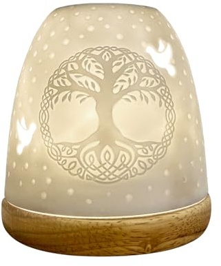 Cello Porcelain Tall Tealight Holder Dome - Tree of Life Design with 3D Projection Image for Scented Unscented LED Candle Wax Warmer Gift Ornament for Home Bedroom Mum Dad